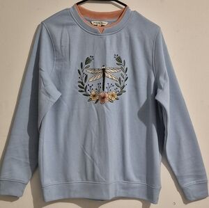 Heritage Light Blue Dragonfly Floral Sweater
